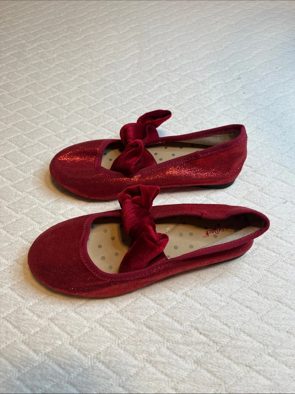Cat & Jack Ruby Slippers Red Glitter Bow Mary Jane Flats - Girls 11